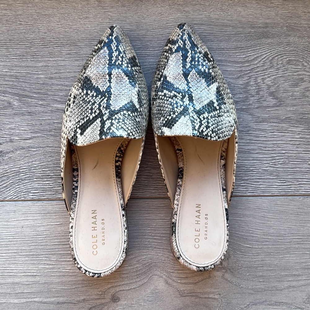 Cole Haan snake skin mules. Size 7